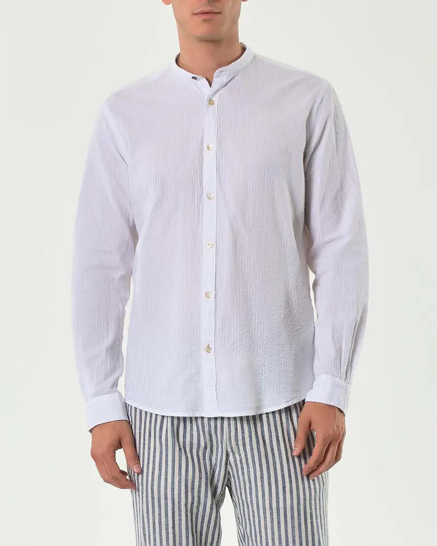 Camicia coreana Alley Docks bianca in seersucker di puro cotone