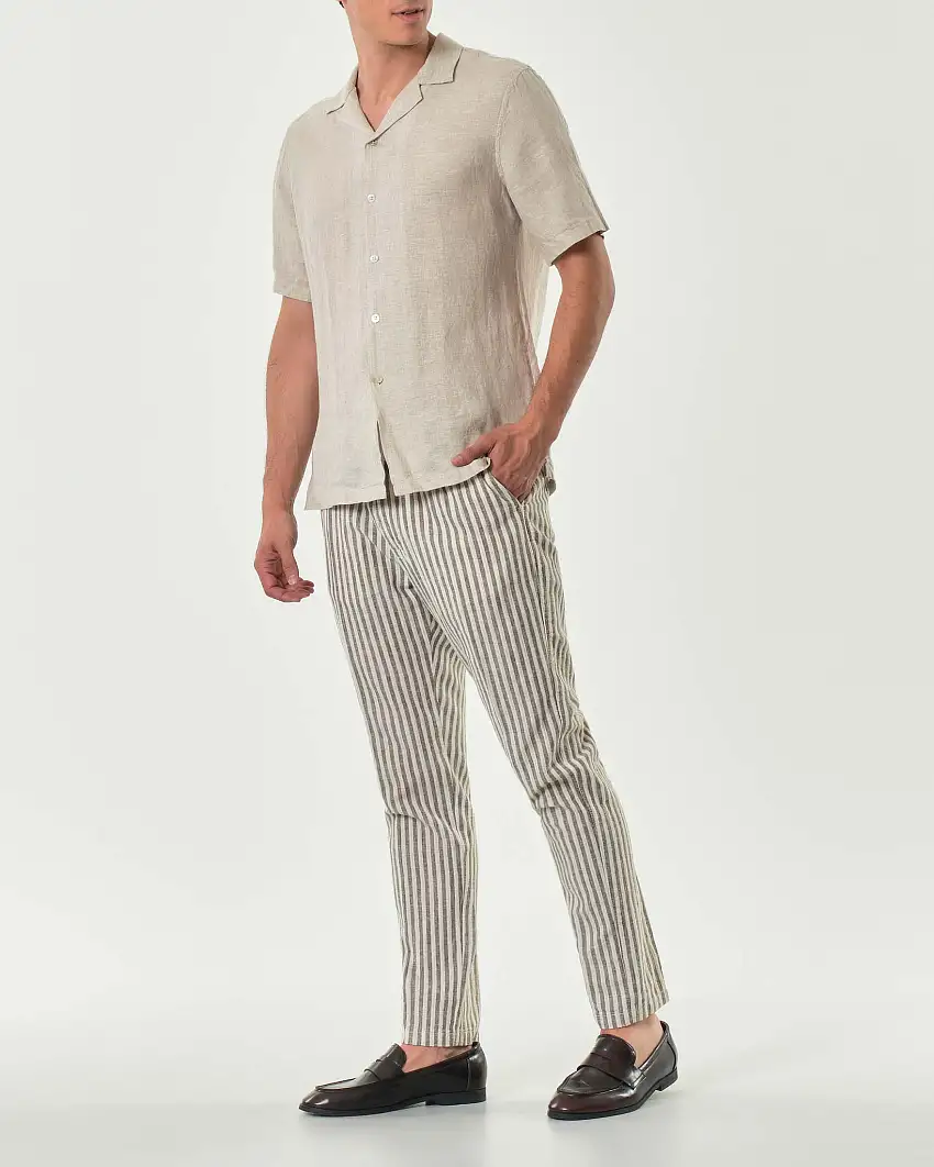 Pantalaccio Alley Docks in fantasia bastoncino panna e militare di misto lino e cotone