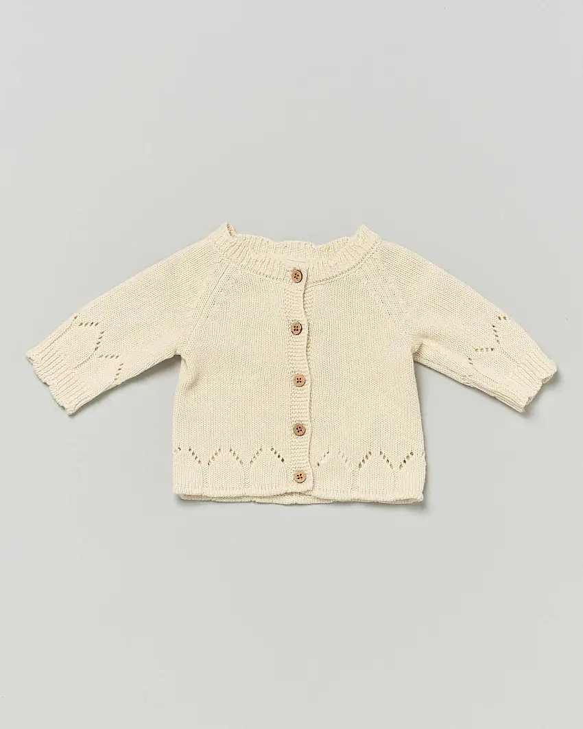 Cardigan Lil'Atelier panna in cotone lavorato