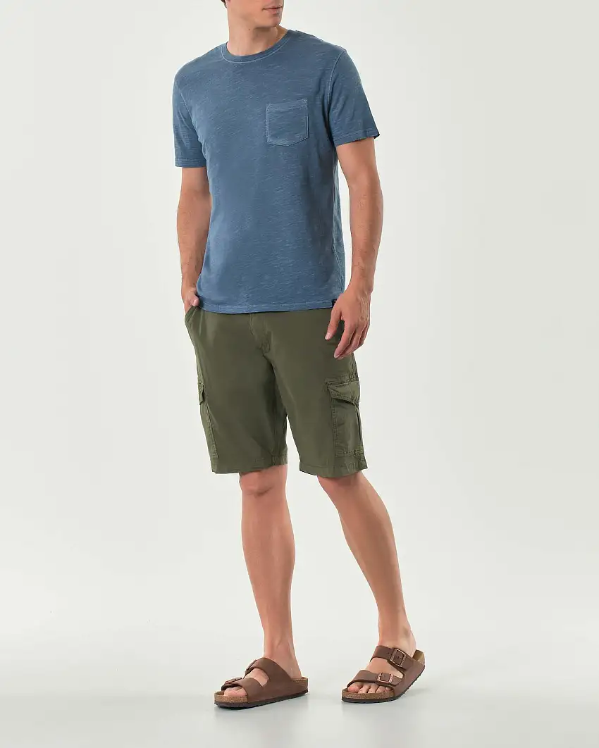 Bermuda cargo Impure verde militare in popeline di cotone stretch