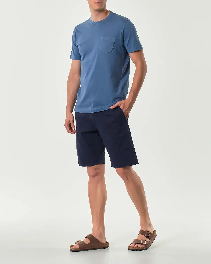 Bermuda chino Impure blu in cotone stretch con ancorette ricamate all over