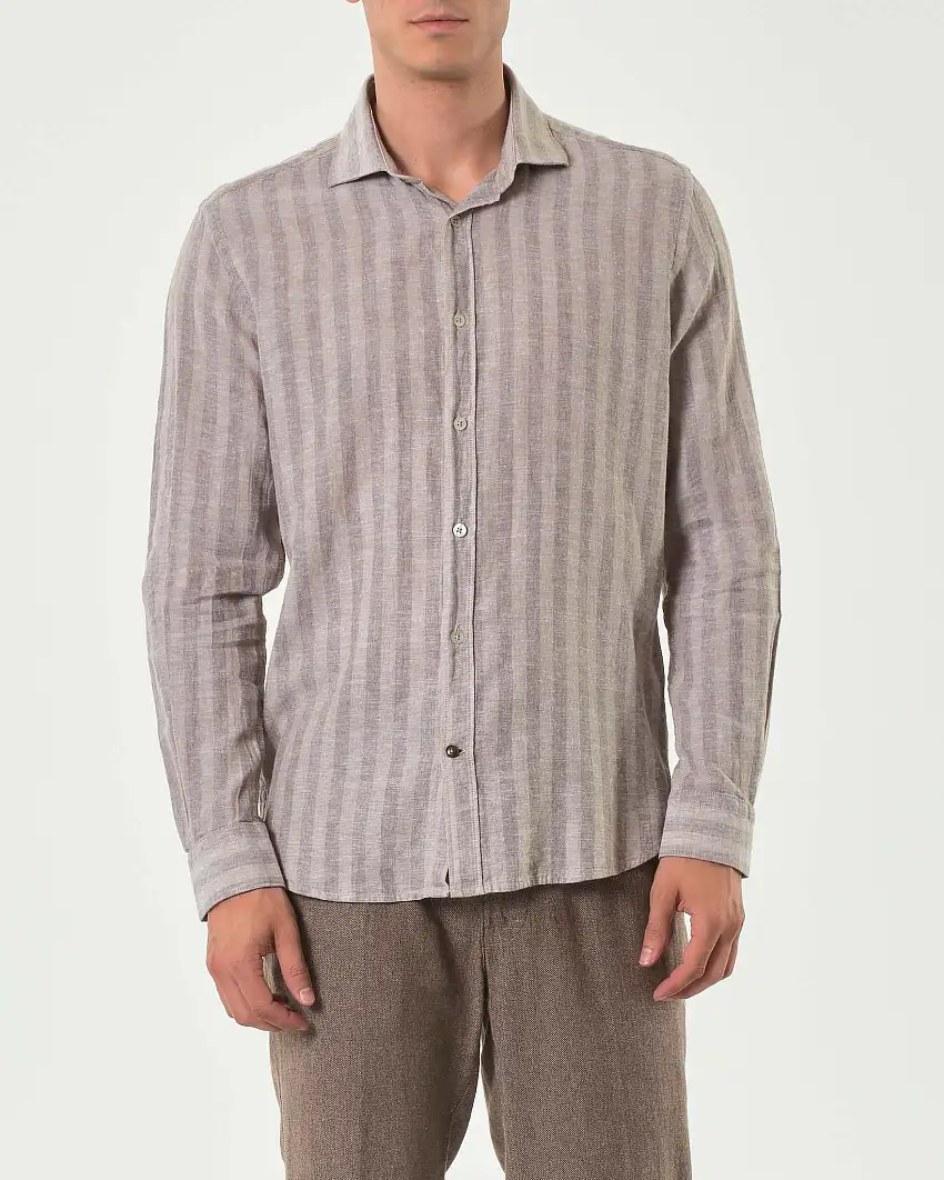 Camicia Alley Docks bastoncino noce e marrone in misto lino e cotone con colletto alla francese