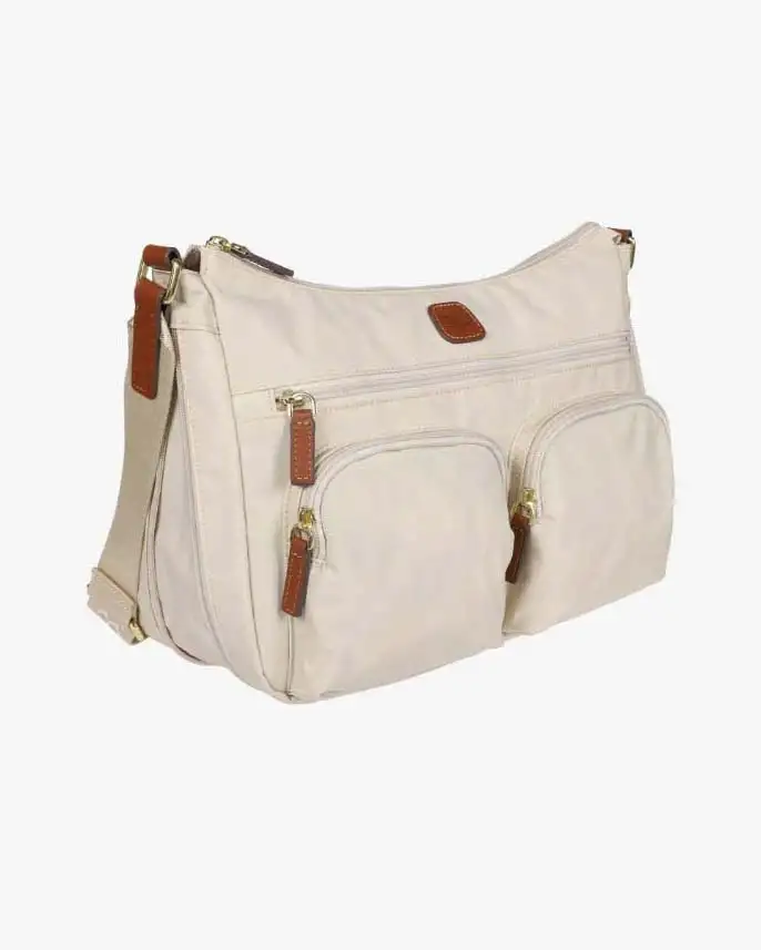 Borsa messenger Bric's blu in nylon con tasconi frontali con cerniera