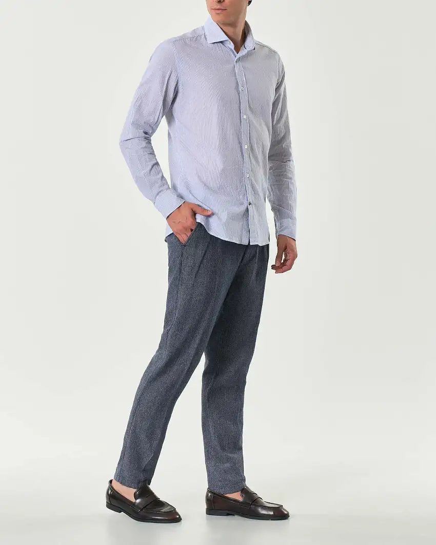 Pantalaccio Alley Docks in tessuto diagonale di misto lino e cotone blu