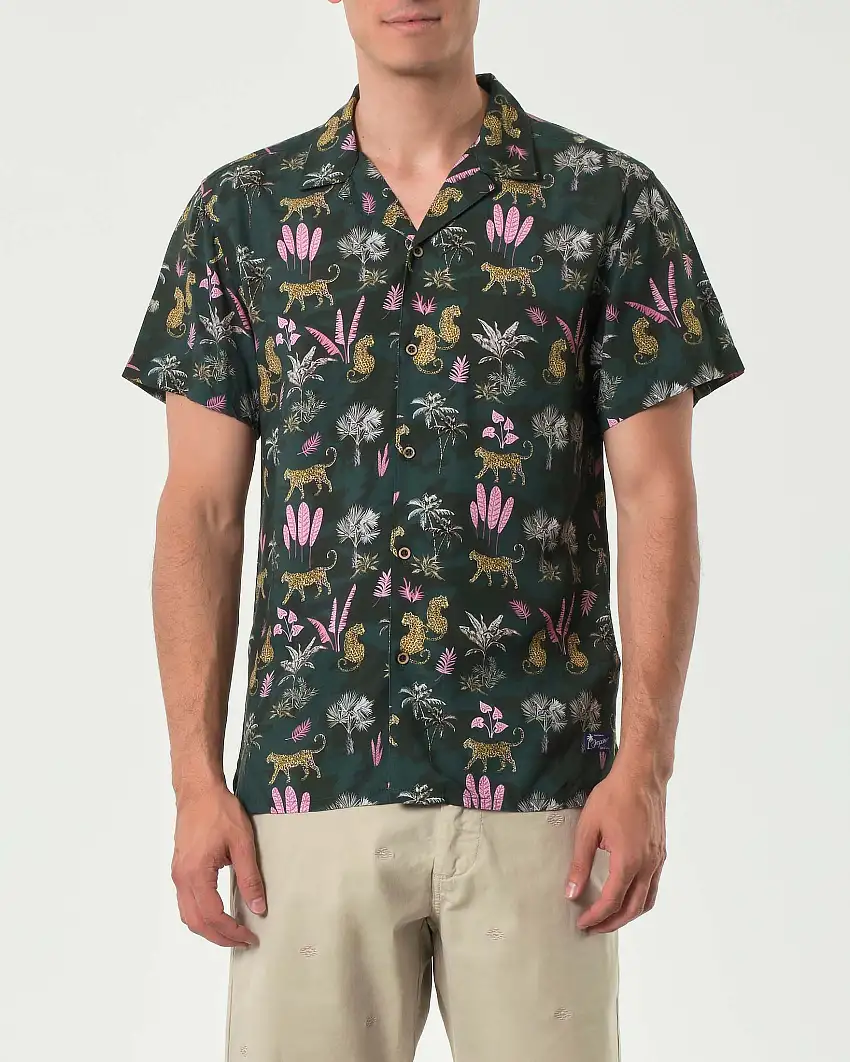 Camicia mezza manica Impure verde con fantasia jungle in pura viscosa