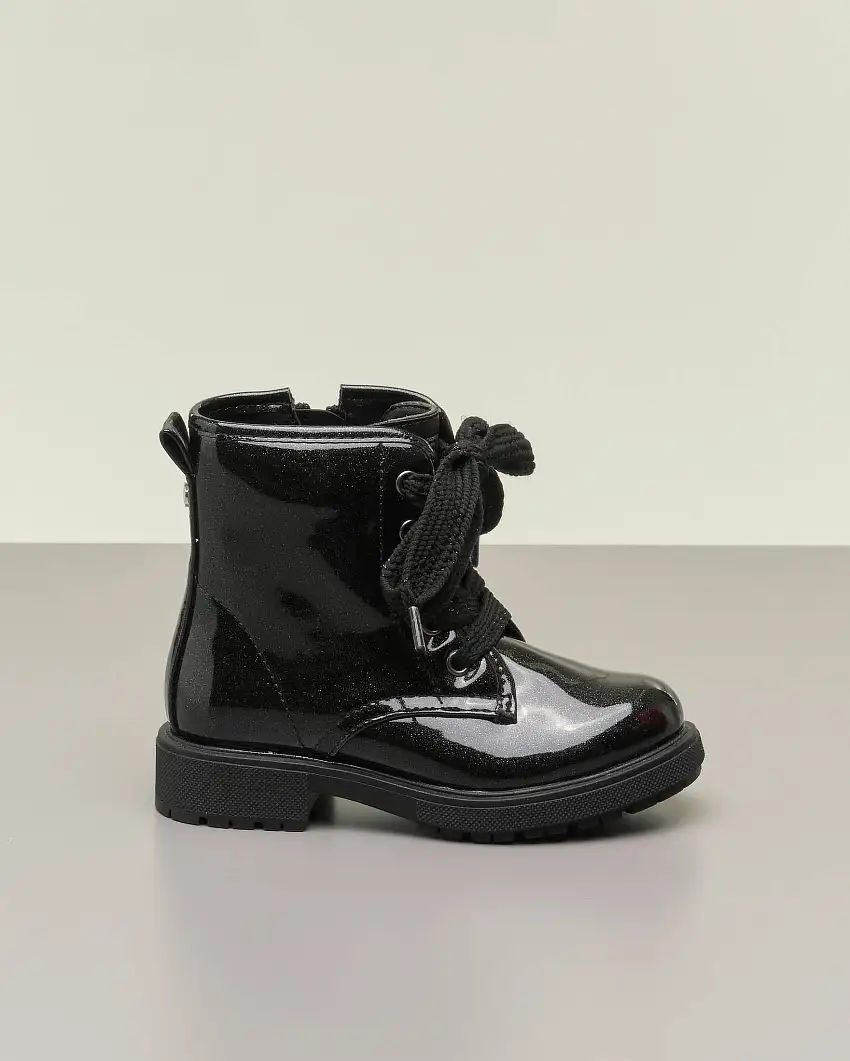 Stivaletto nero in vernice con pailletes 32-39