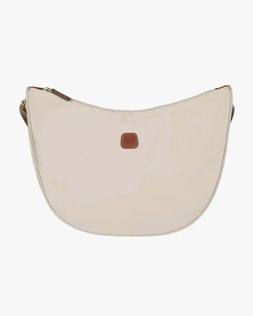 Borsa a tracolla beige a mezzaluna Bric's in nylon con tracolla in tessuto