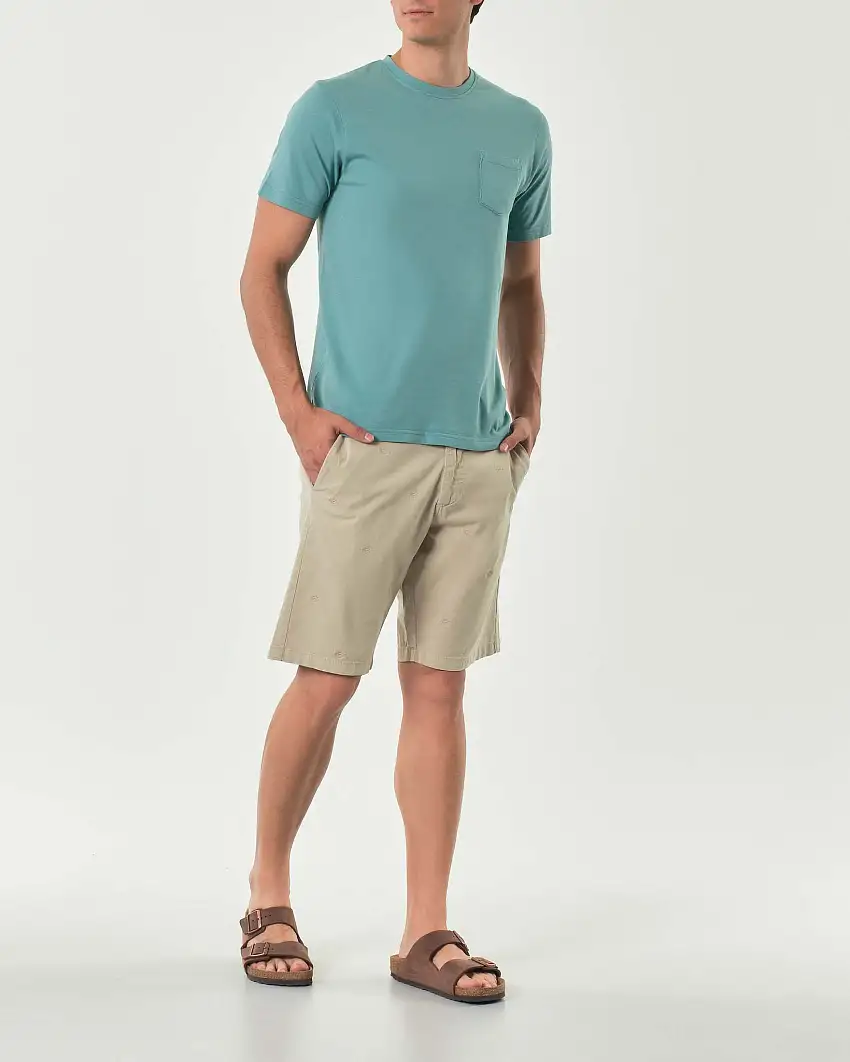 Bermuda chino Impure beige in cotone stretch con ricamo navajo all over