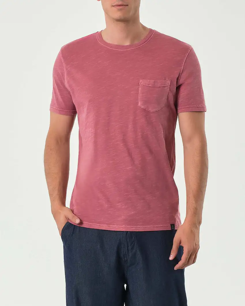 T-shirt mezza manica Impure rosa antico in cotone fiammato con taschino