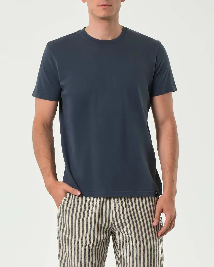 T-shirt mezza manica Impure blu indaco in cotone fiammato