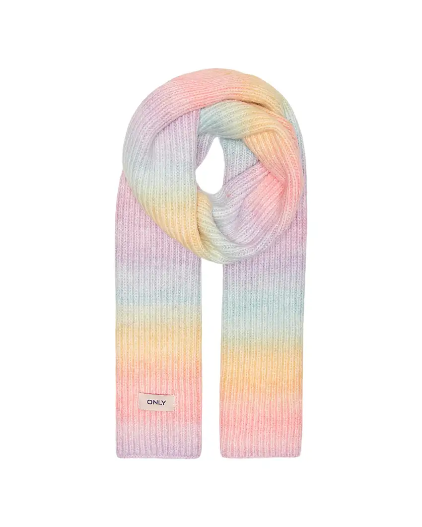 Sciarpa in maglia di misto lana a coste multicolore dai toni pastello sfumati