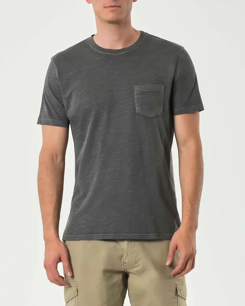 T-shirt mezza manica Impure antracite in cotone fiammato con taschino