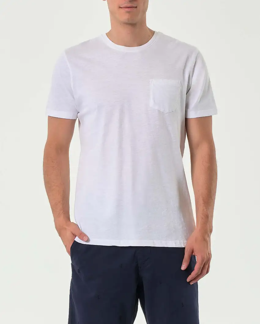 T-shirt mezza manica Impure bianca in cotone fiammato con taschino