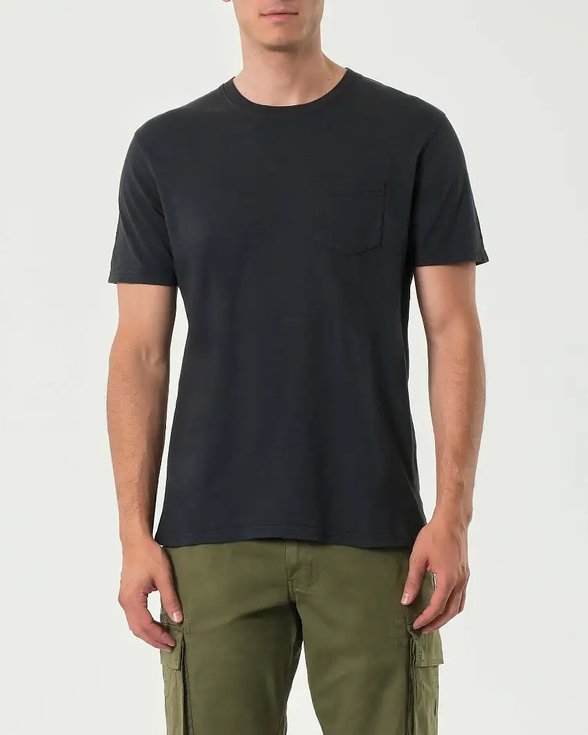 T-shirt mezza manica Impure nera in cotone fiammato con taschino