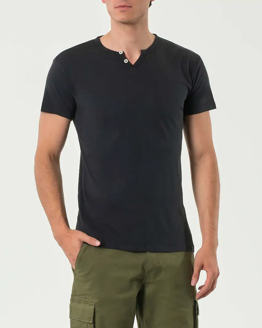 T-shirt serafino mezza manica Impure nera in puro cotone