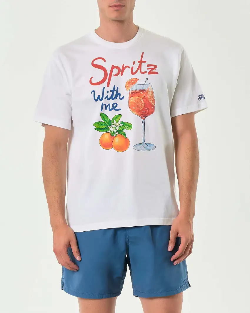 T-shirt MC2 Saint Barth bianca con maxi stampa Spritz With Me davanti