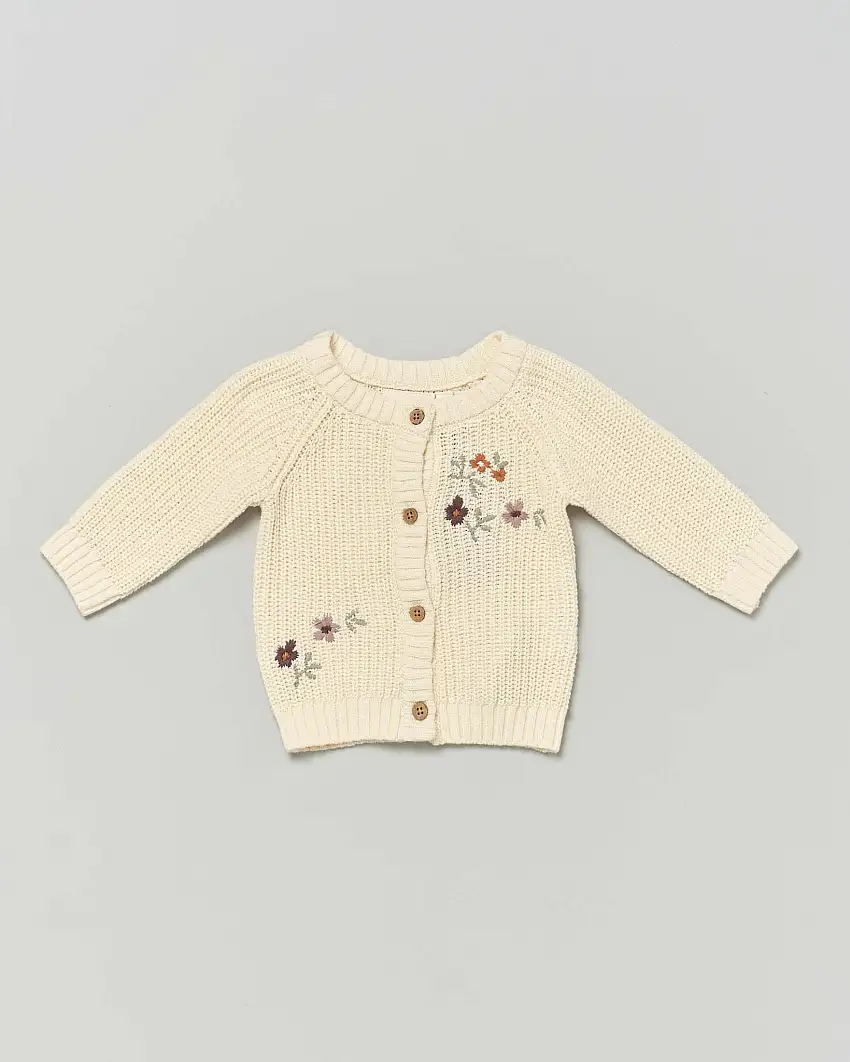 Cardigan Lil'Atelier panna in maglia di cotone con fiorellini