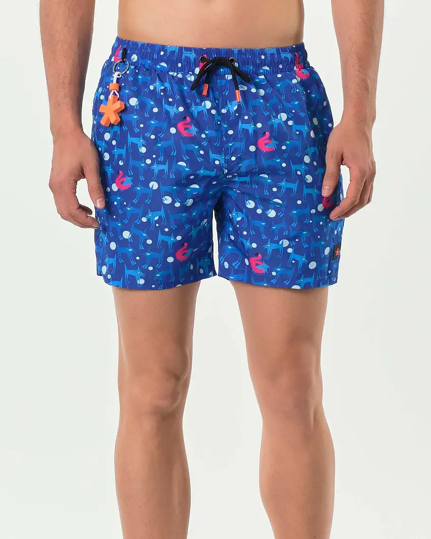 Boxer mare My Stuff blu royal con stampa salvagenti e cani