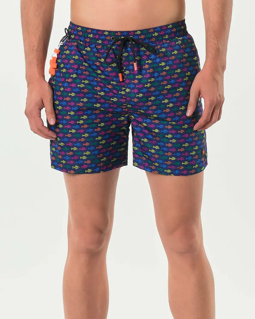 Boxer mare My Stuff blu con stampa pesci multicolor