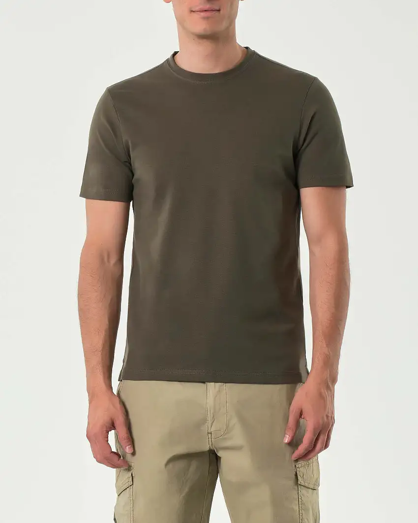 T-shirt mezza manica Paul Baker verde militare in micro piquet di cotone stretch