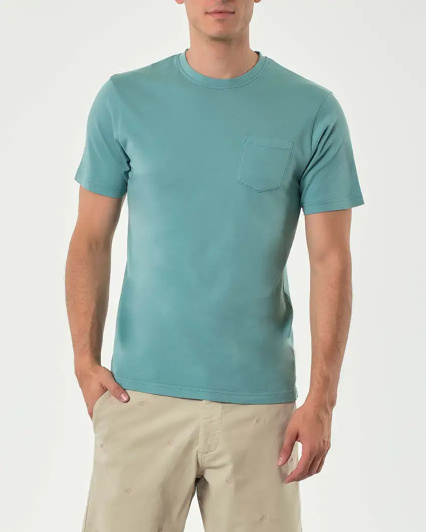T-shirt mezza manica Paul Baker color acqua in jersey tinto in capo con taschino