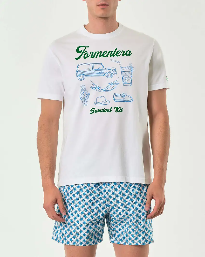 T-shirt MC2 Saint Barth bianca con maxi stampa Formentera Survival Kit davanti