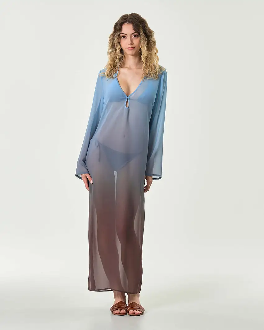 Copricostume MC2 Saint Barth azzurro e marrone a fantasia degradè semitrasparente