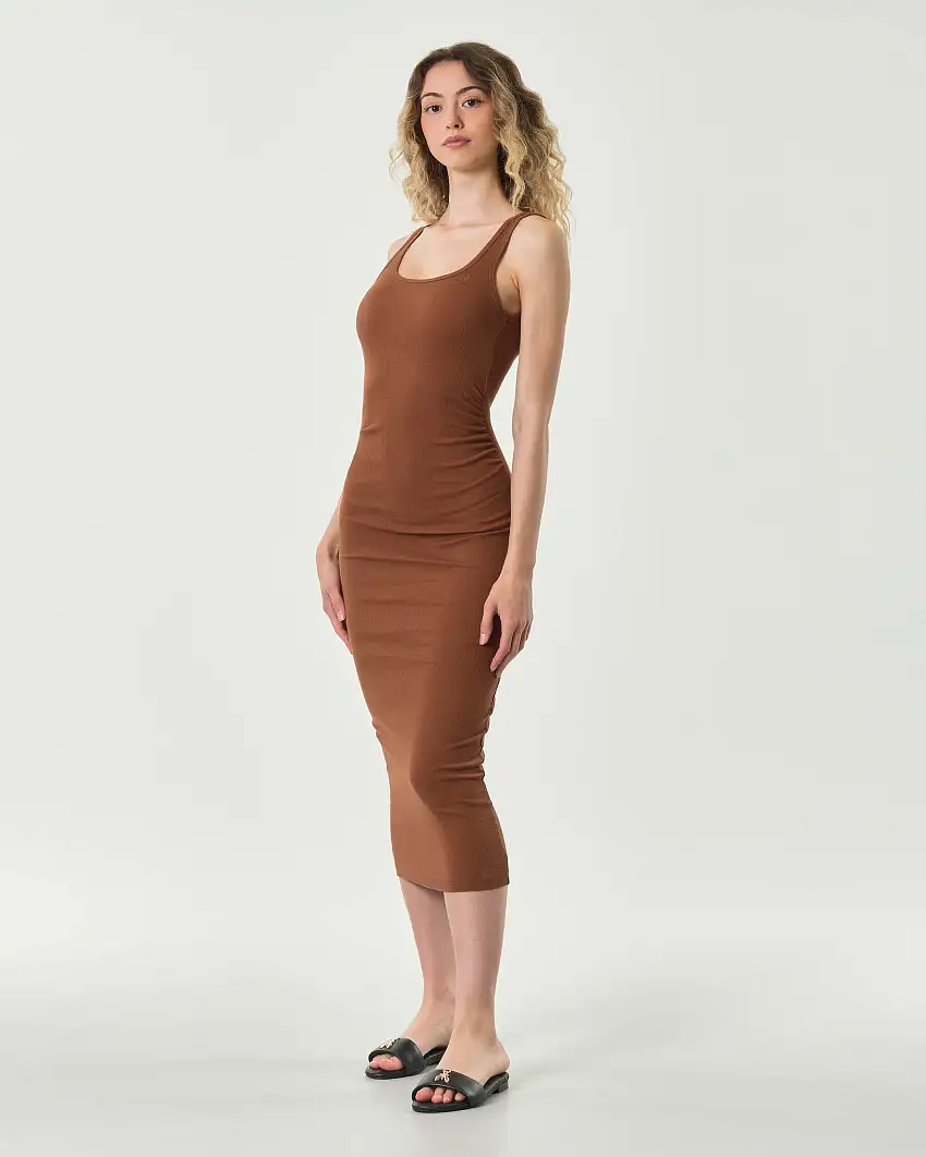 Abito midi marrone MC2 Saint Barth in maglia a costine di cotone stretch con spalline a canotta