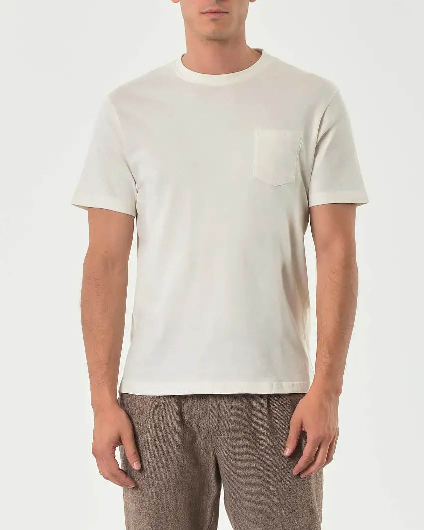 T-shirt mezza manica Paul Baker panna in jersey tinto in capo con taschino