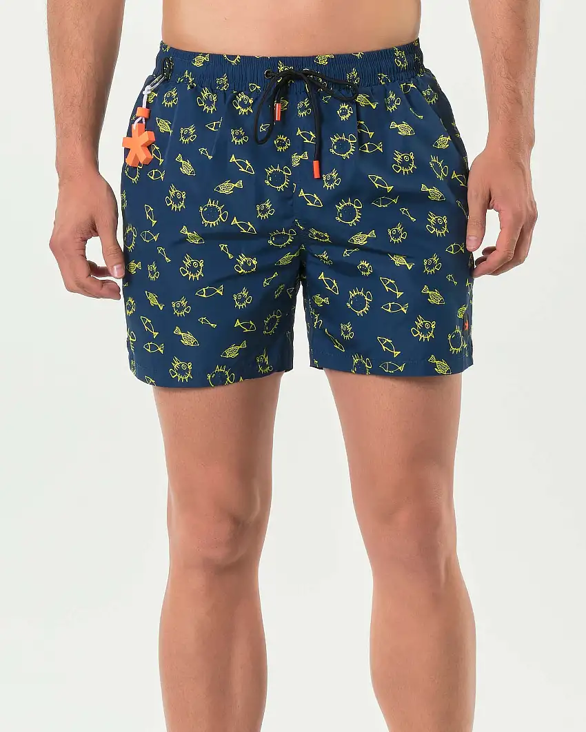 Boxer mare My Stuff blu con stampa pesci stilizzati