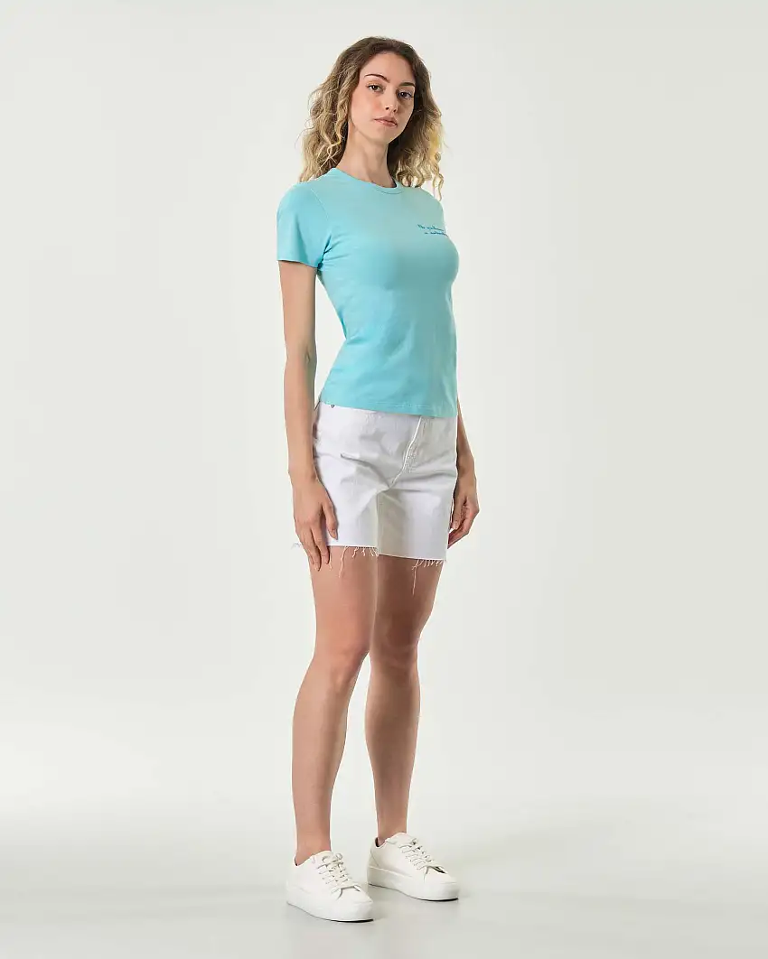T-shirt color acqua in cotone MC2 Saint Barth con scritta ricamata Ne parliamo a settembre