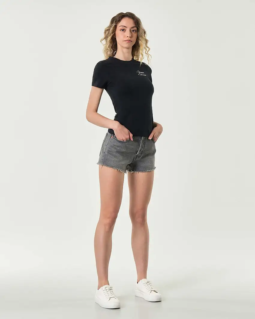 T-shirt nera in cotone MC2 Saint Barth con scritta ricamata - Stress + Stress