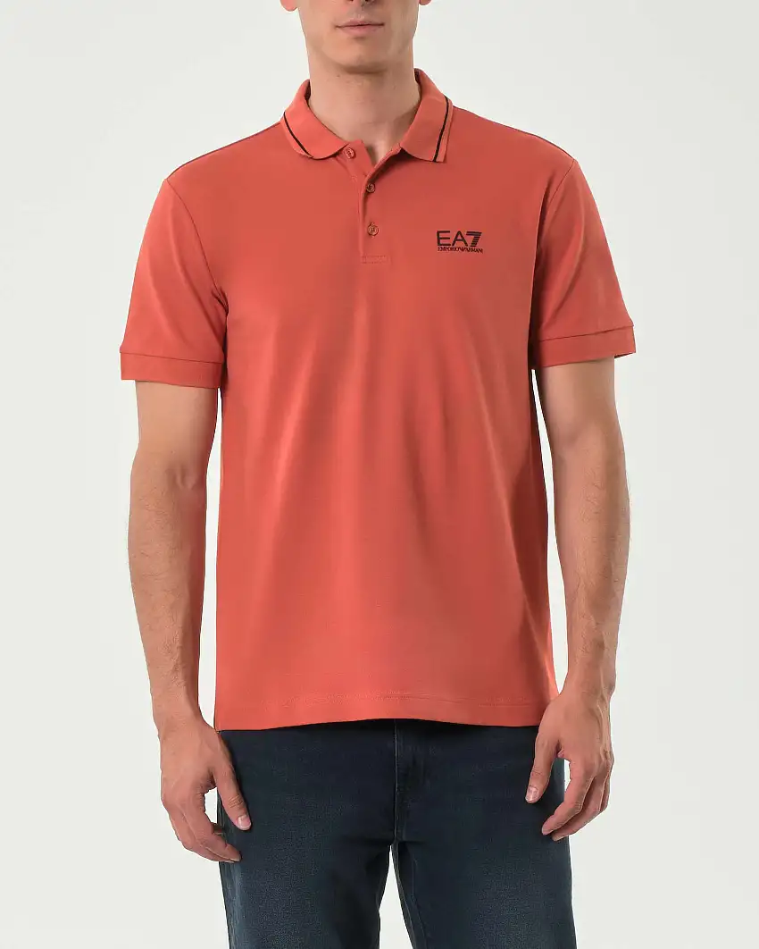 Polo EA7 coccio in piquet di cotone stretch con bordino in contrasto