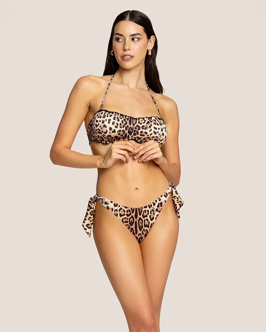 Bikini 4 Giveness a fantasia animalier con reggiseno a fascia e profili ondulati
