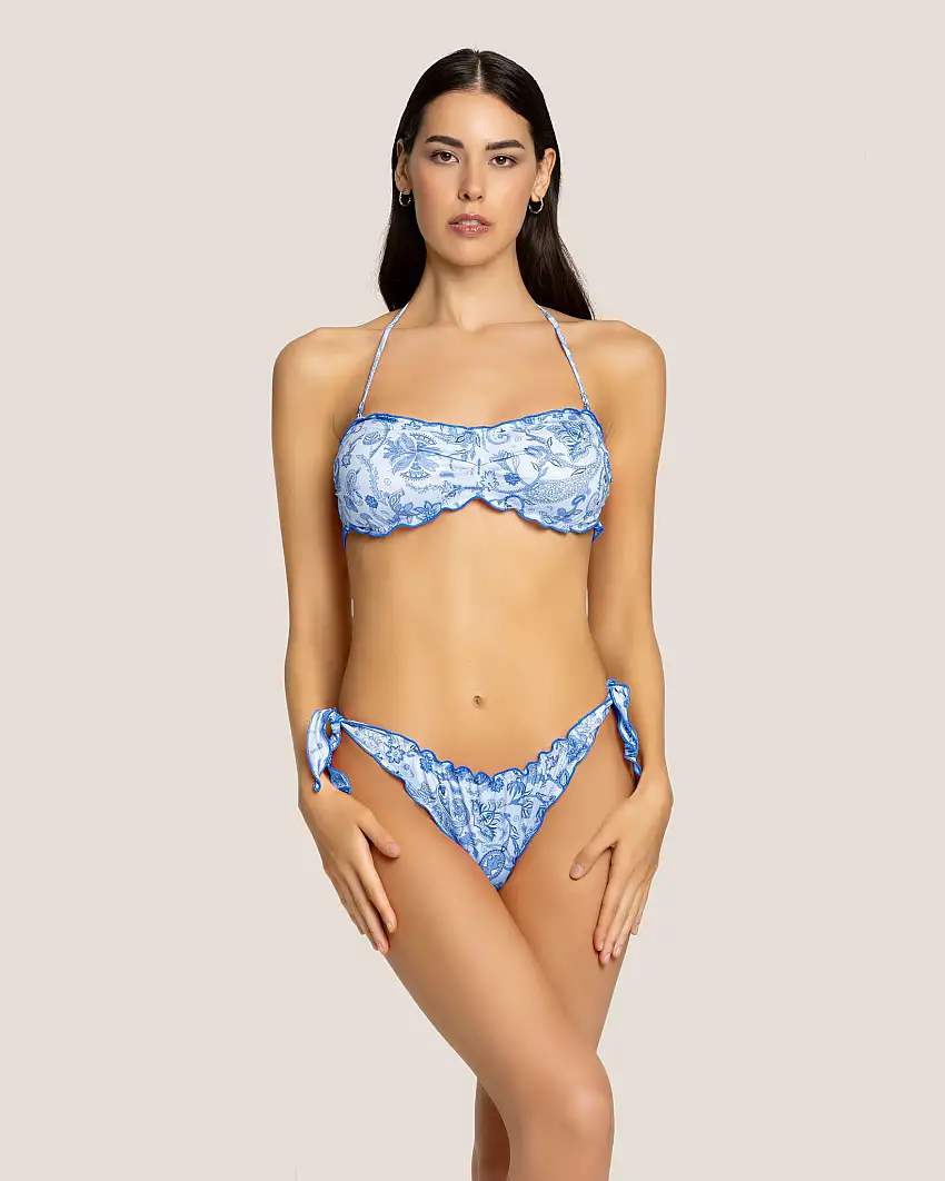Bikini azzurro 4 Giveness a fantasia cachemire con reggiseno a fascia