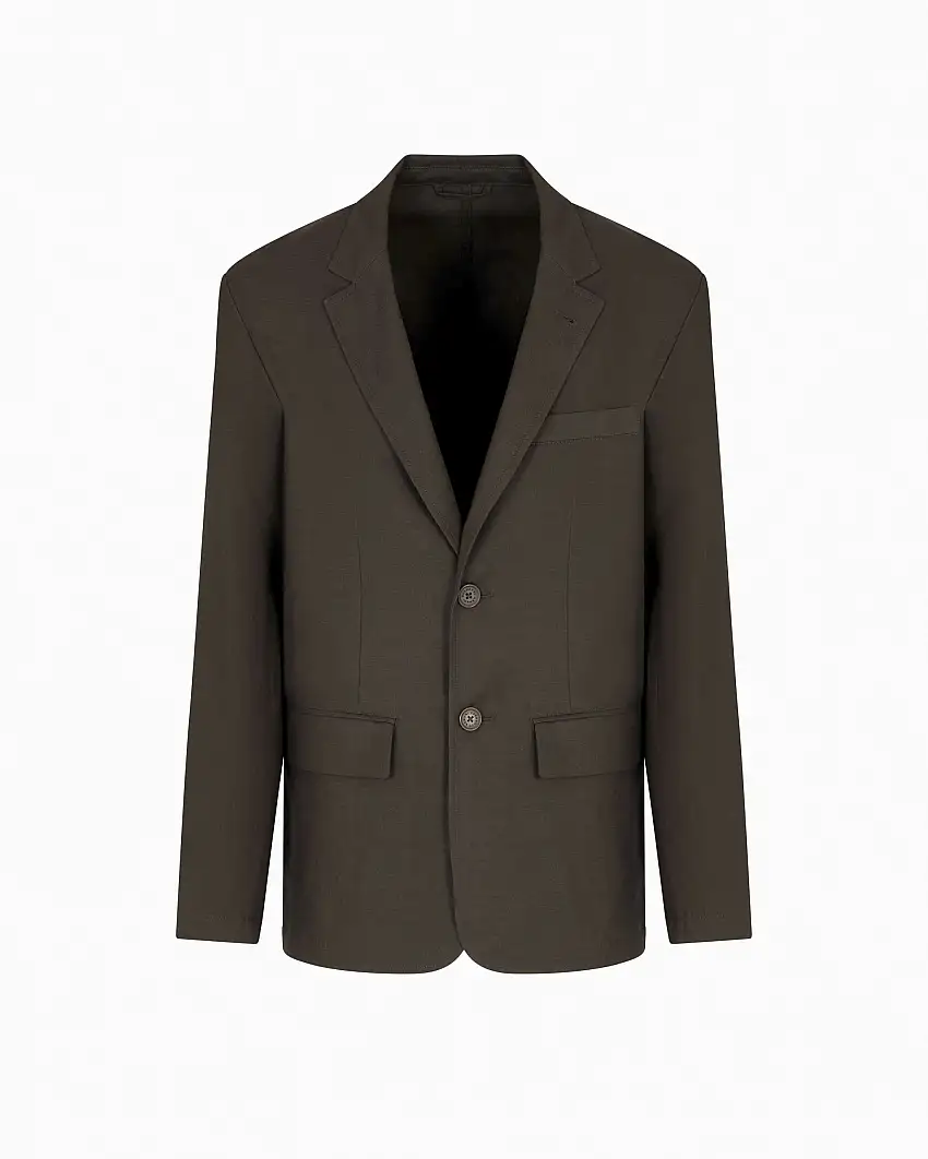 Blazer Armani Exchange verde militare monopetto in misto lino e cotone