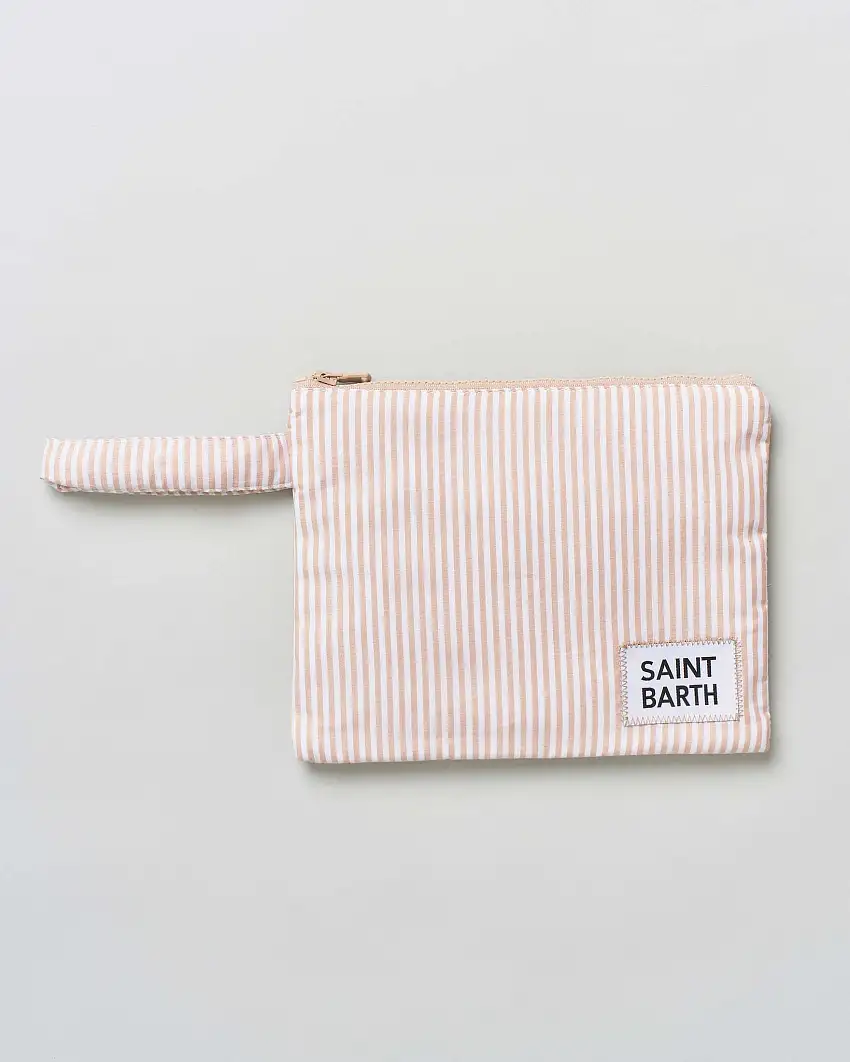 Pochette MC2 Saint Barth in cotone a righine bianche e beige