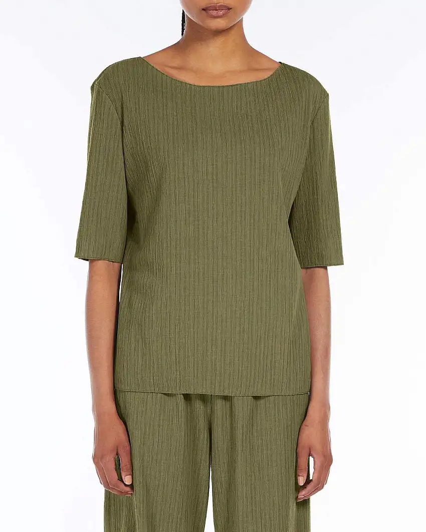 T-shirt verde in misto cotone plissè MM Max Mara con maniche corte