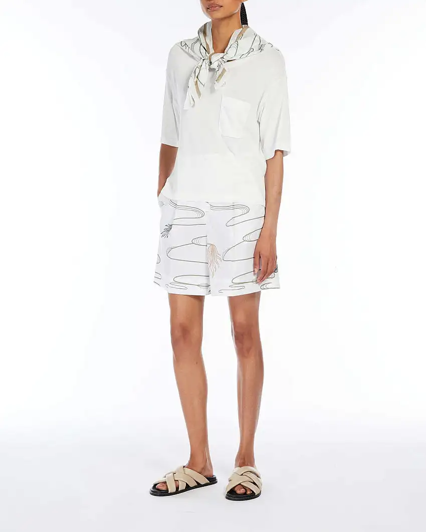 Maglia bianca MM Max Mara in viscosa rasata con maniche corte e tasca sul petto