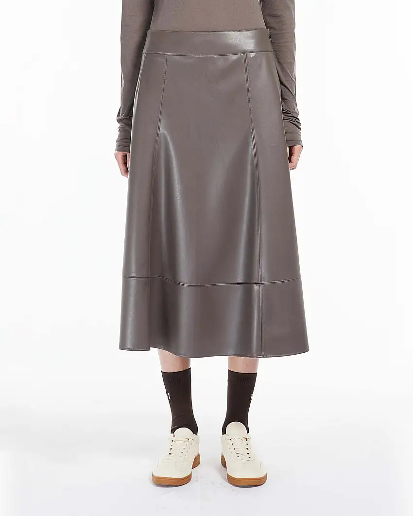 Gonna color fango midi MM Max Mara in similpelle con motivo a impunture