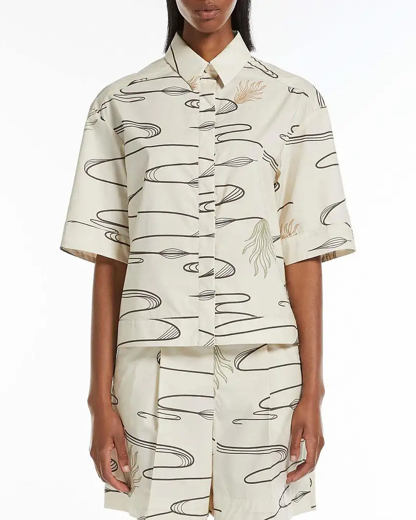 Camiai cropped beige chiaro MM Max Mara in cotone con mezze maniche a fantasia onde