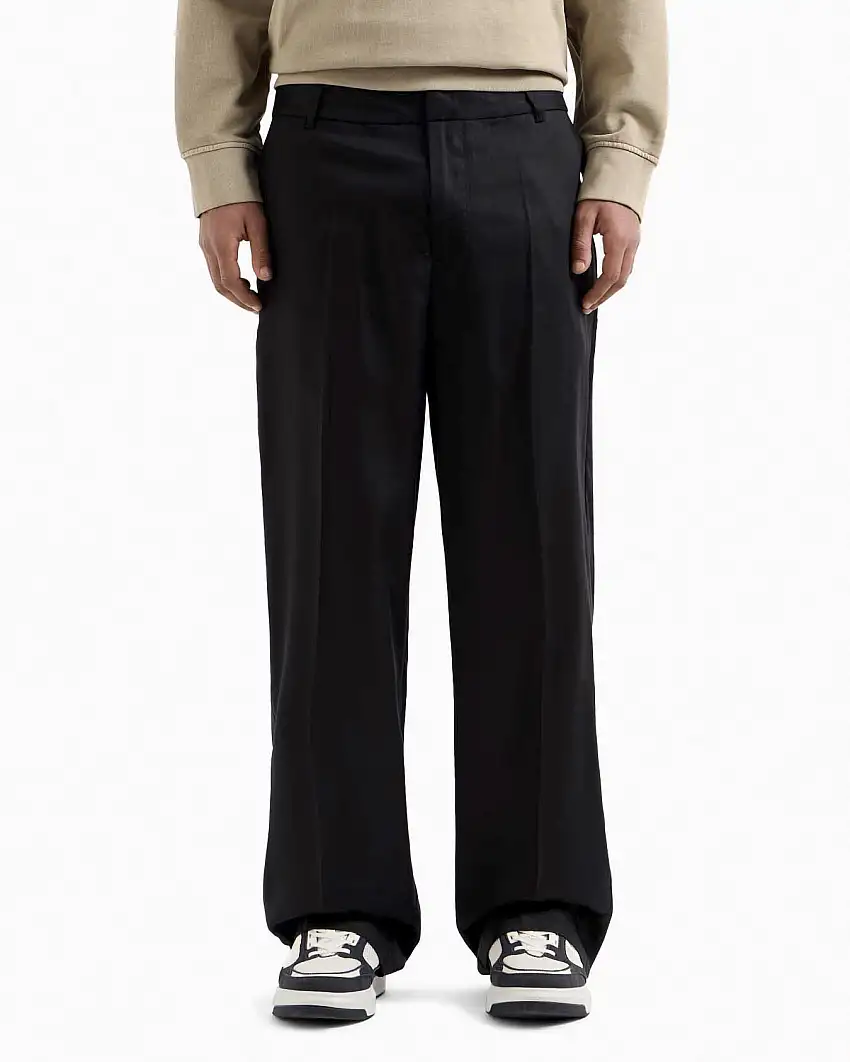 Pantalone Armani Exchange nero in twill a gamba larga