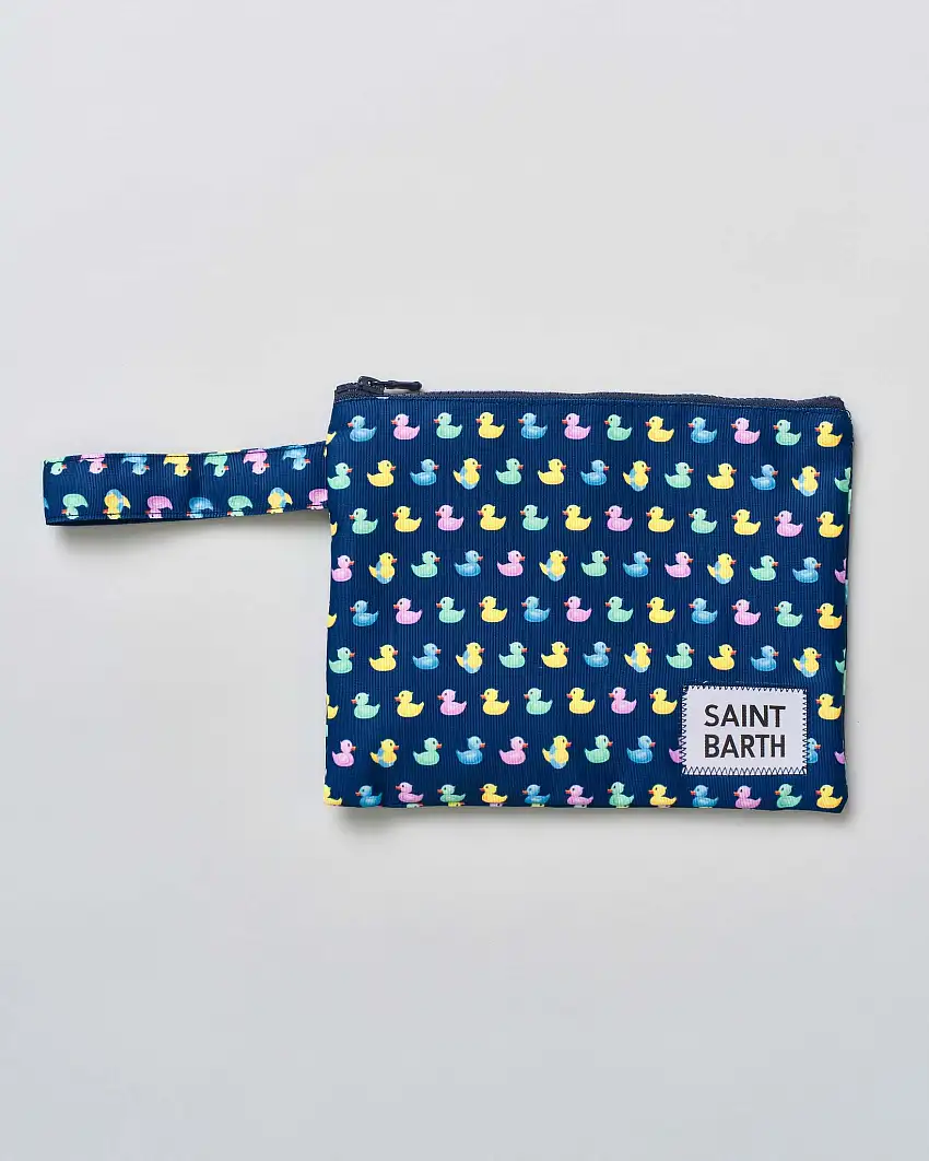 Pochette MC2 Saint Barth blu in tessuto con stampa paperelle multicolor