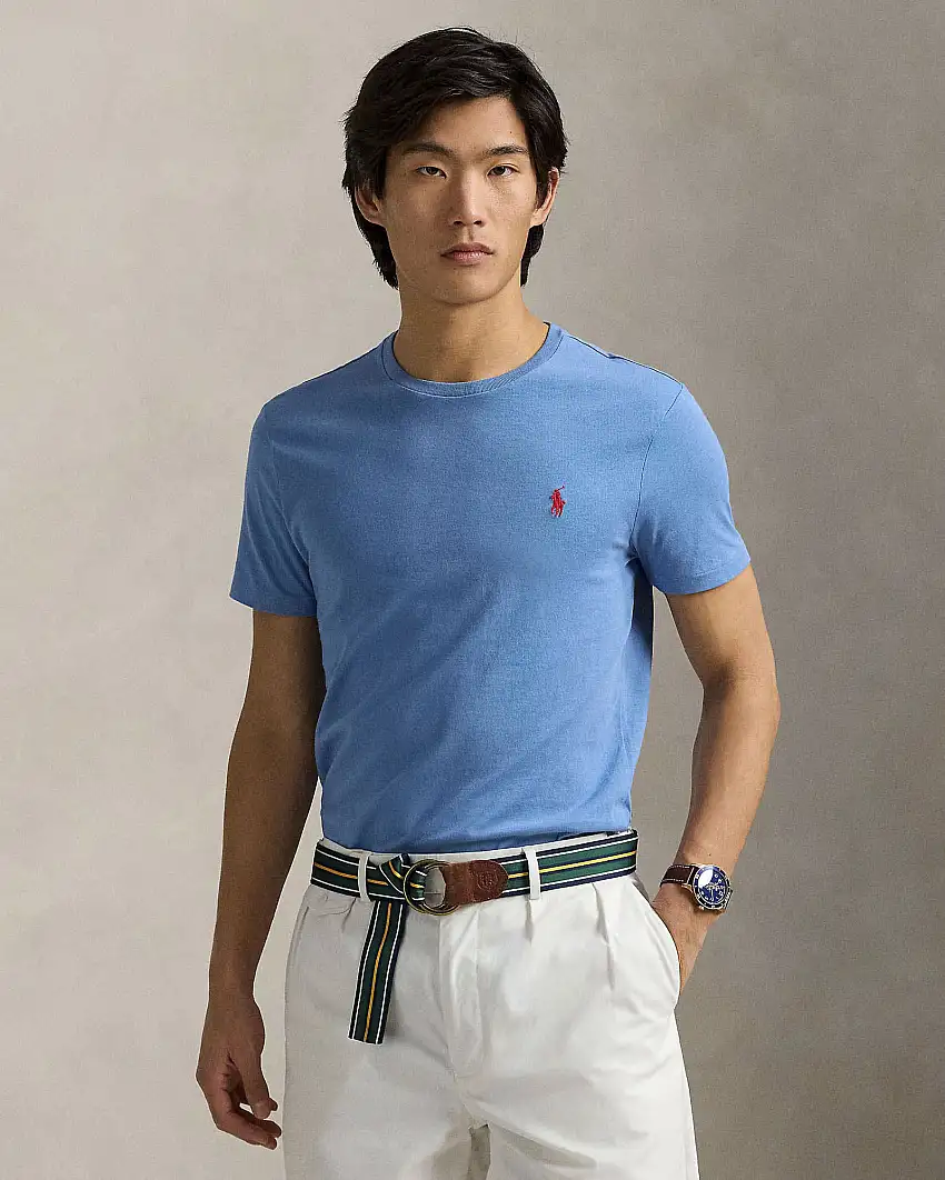 T-shirt Polo Ralph Lauren avio custom slim-fit in puro cotone con logo pony ricamato sul petto