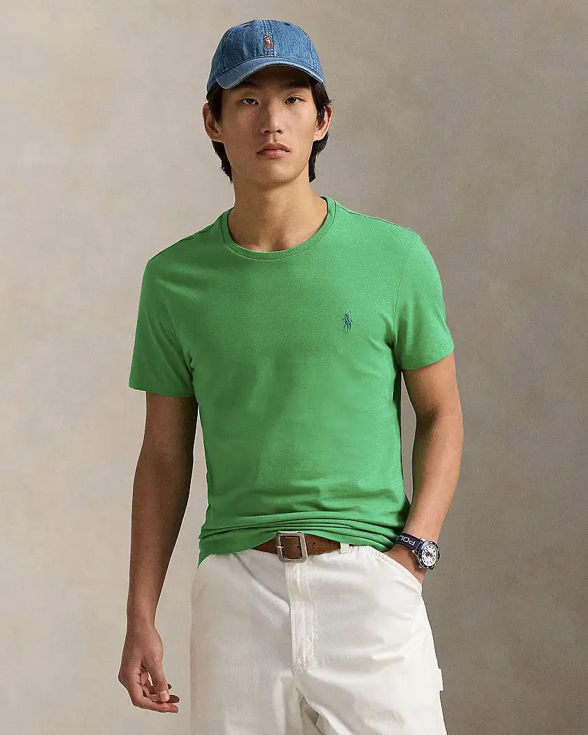 T-shirt Polo Ralph Lauren verde custom slim-fit in puro cotone con logo pony ricamato sul petto