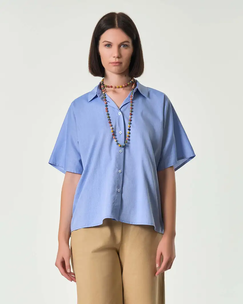 Camicia Hlo! a maniche corte azzurra in cotone Oxford