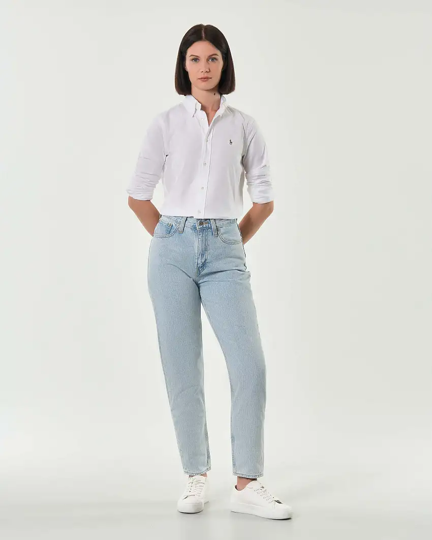 Camicia bianca over botton down Polo Ralph Lauren in cotone stretch con logo ricamato sul petto a contrasto