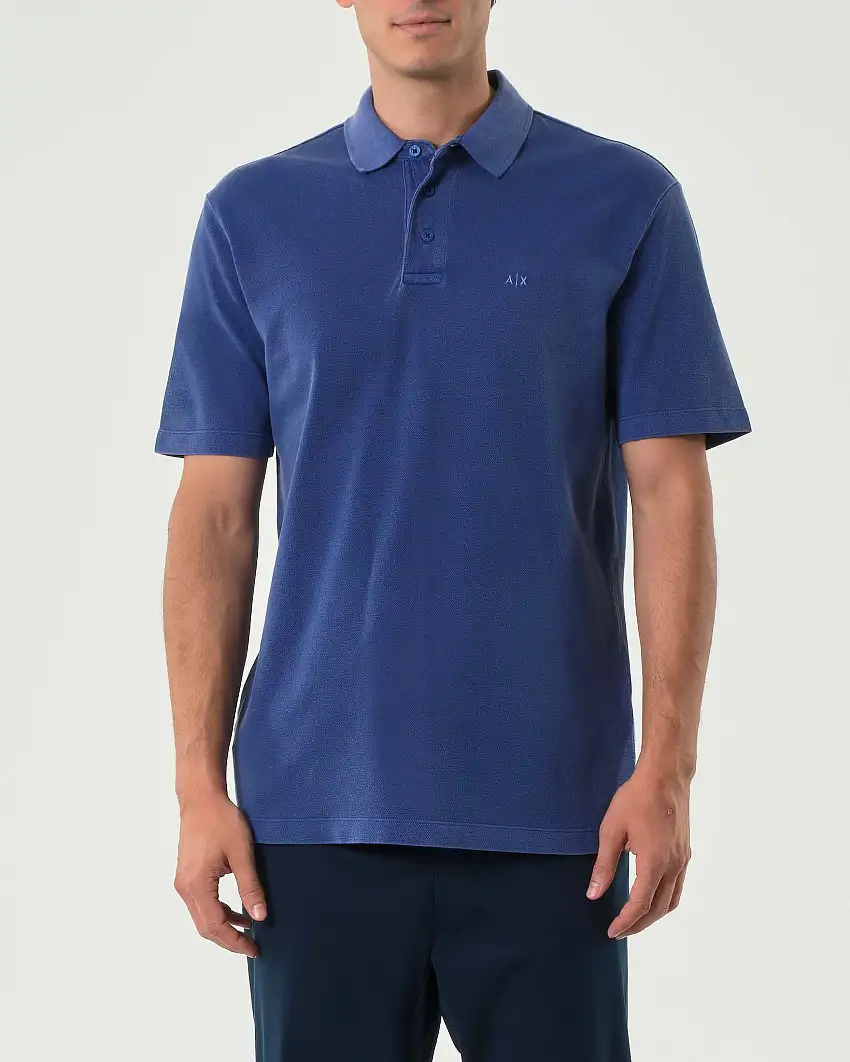 Polo mezza manica Armani Exchange blu royal in piquè di puro cotone regular-fit