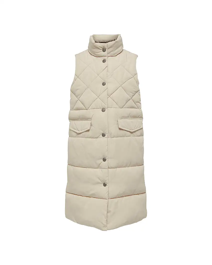 Gilet lungo beige trapuntato e imbottito con collo alto 10-14 anni