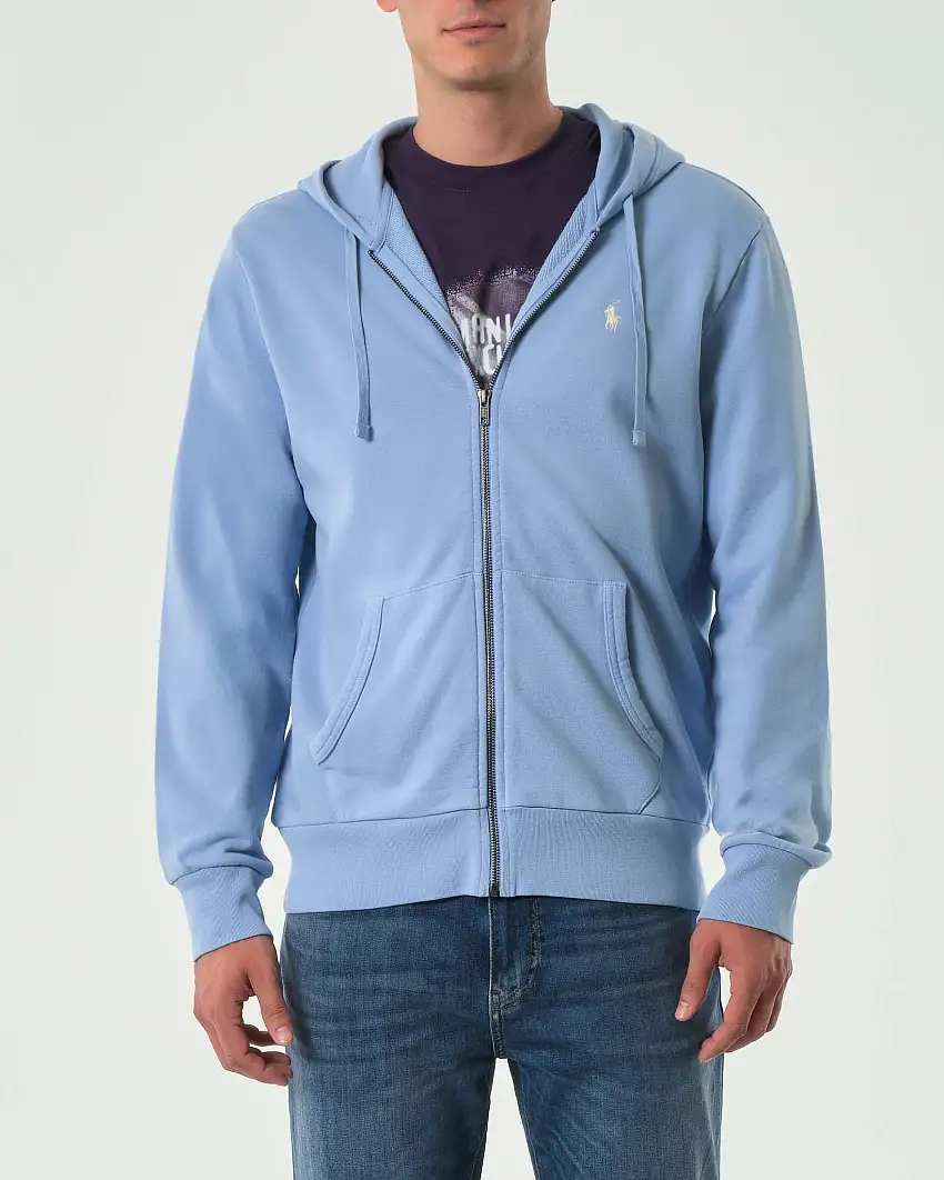 Felpa Polo Ralph Lauren azzurra con cappuccio e chiusura zip in puro cotone